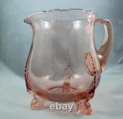 Vintage Heisey Glass 3-Pint Dolphin Footed Empress Jug Pitcher Flamingo #1401