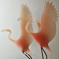 Vintage John Perry Mooon Egg 1980's Sculpture Signed 1985-Pink Flamingo Birds