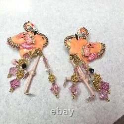 Vintage Lunch At The Ritz Flamingo Earrings 3 Whimsical Costume Jewelry Pink