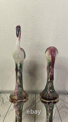 Vintage MCM Pair Of Porcelain Ceramic Pink Flamingos Figurines 10 & 7
