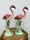 Vintage Mcm Pair Of Pink Flamingo Figurines Ceramic Art Pottery Standing Upright