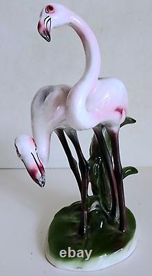 Vintage MID Century Ceramic 8 Inch Flamingo Figurines