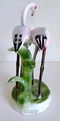 Vintage MID Century Ceramic 8 Inch Flamingo Figurines