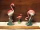 Vintage Mid Century Modern Family Of 3 Ceramic Pink Flamingo Figurines-damaged