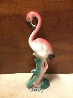 Vintage MId Century Modern Family Of 3 Ceramic Pink Flamingo Figurines-Damaged
