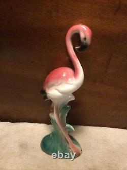 Vintage MId Century Modern Family Of 3 Ceramic Pink Flamingo Figurines-Damaged