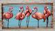 Vintage Mid Century Modern Hand Made Pink Flamingo Painting. 48x 24