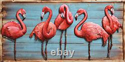 Vintage Mid Century Modern Hand Made Pink Flamingo Painting. 48x 24