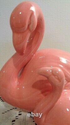 Vintage Mom And Baby Pink Flamingo Ceramic Figurine NEW Stored Condition