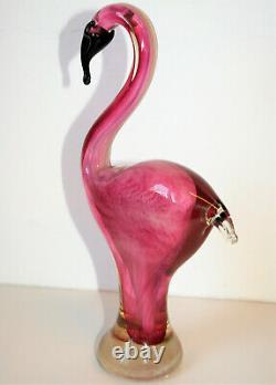 Vintage Murano Art Glass Large Sculpture'Pink Flamingo' Bird Figurine 11 High