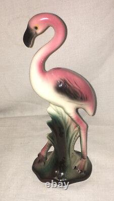 Vintage Pink Flamingo Art Deco Style Ceramic MCM 1950s 10 inch Tall Figurine