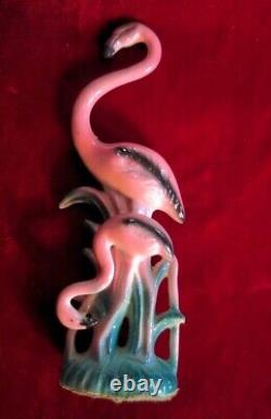 Vintage Pink Flamingo Art Deco Style Ceramic MCM RARE Figurine with BABY 6