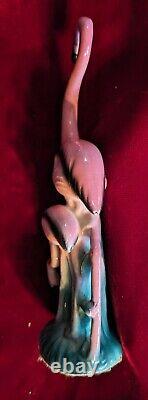 Vintage Pink Flamingo Art Deco Style Ceramic MCM RARE Figurine with BABY 6