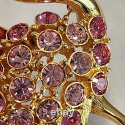 Vintage Trifari SIGNED Crystal & Enamel Pink Flamingo Gold Tone Brooch