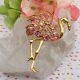 Vintage Trifari Tm Pink Rhinestone Enamel Flamingo 3 Gold Tone Pin Brooch