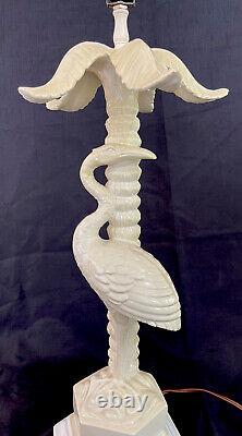 Vintage ceramic flamingo and palm tree lamp