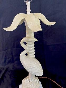 Vintage ceramic flamingo and palm tree lamp