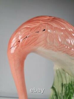 Vintage, mid-century Art Deco Style Pink Flamingo Head Down Ceramic Figurine 11