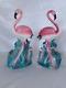Vtg 50s Pair 10 Pink Flamingo Ceramic Figurine Planters Mcm Art Deco Birds Vgc