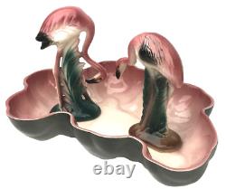 Vtg California Pottery Flamingo Figurine Pond Bowl Set MCM 1951