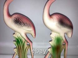 Vtg Lot of 2 MCM Pink Flamingo Ceramic Figurines 10 Inch