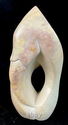 Vtg Modern Pink Alabaster Abstract Biomorphic Bird Flamingo Stone Sculpture 10