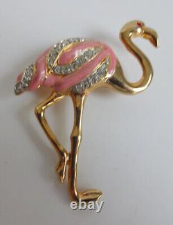 Vtg Pink Flamingo Bird Tropical Pin Brooch Enamel Clear Rhinestone Retired Rare