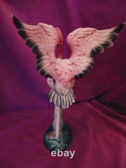 Vtg Pink Flamingo Figurine Wings Up MCM Large 9.5 tall MCM Elegant Bird