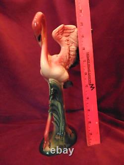Vtg Pink Flamingo Figurine Wings Up MCM Large 9.5 tall MCM Elegant Bird