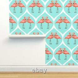 Wallpaper Roll Flamingo Aqua Blue Pink Birds And Flamingos Ogee 24in x 27ft