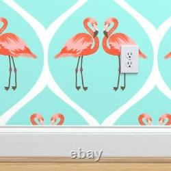 Wallpaper Roll Flamingo Aqua Blue Pink Birds And Flamingos Ogee 24in x 27ft
