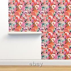 Wallpaper Roll Flamingo Pink Orange Modern Bird Feathers Tropical 24in x 27ft