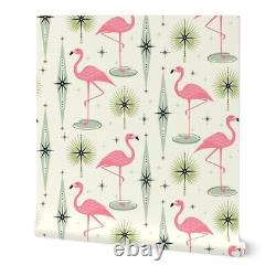 Wallpaper Roll Retro Pink Flamingo Birds Flamingos Palm Leaves 24in x 27ft