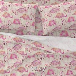 Watercolor Flamingos Soft Beige Pink 100% Cotton Sateen Sheet Set by Spoonflower
