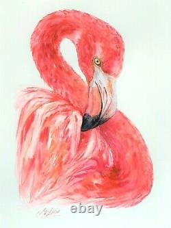 Watercolor Original Handmade Flamingo Bird Painting by artist Liz Altin