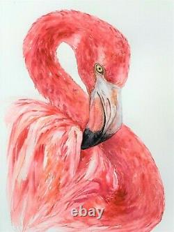 Watercolor Original Handmade Flamingo Bird Painting by artist Liz Altin