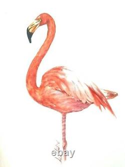 Watercolor original painting Flamingo US Art