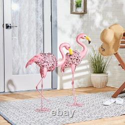 Whimsical Pink Iron Plastic Standing Tall Solar light Flamingo Statue Lawn Decor